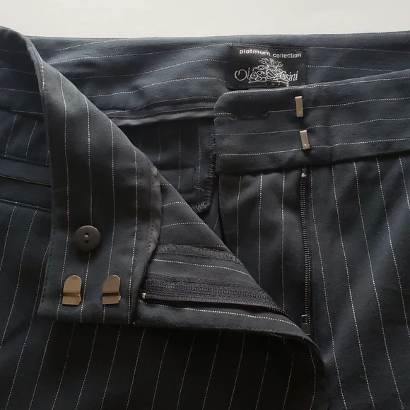Oleg Cassini Dress Pants Size 8 Mid Rise Navy Blue White Pinstripes Pockets - Picture 7 of 7